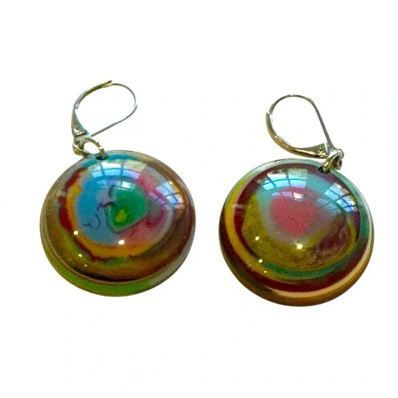 Vintage Colorful Resin Swirl Earrings. Lever backs. EUC - Picture 2 of 8